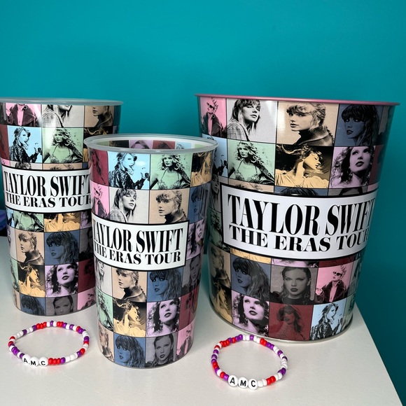 AMC Exclusive Taylor Swift Eras Tour Metal Pink Popcorn Tin Cups & Bracelet New - Picture 7 of 7